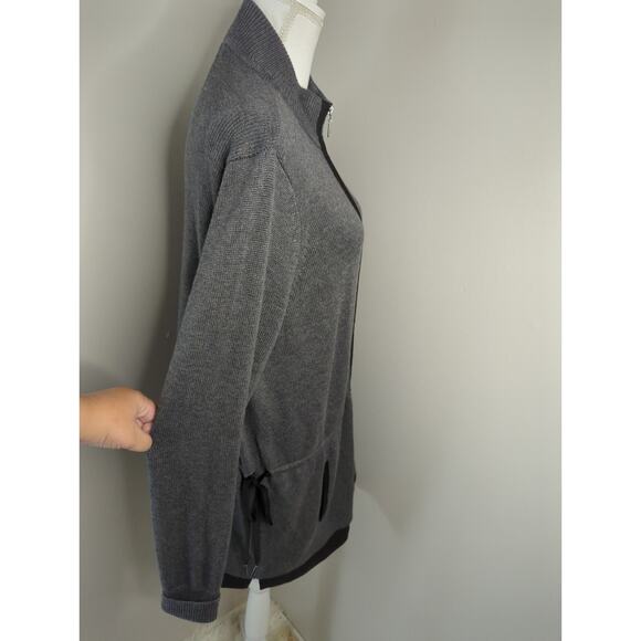 WHBM mixed media long tie waist neutral sweater zip up jacket - Picture 5 of 10